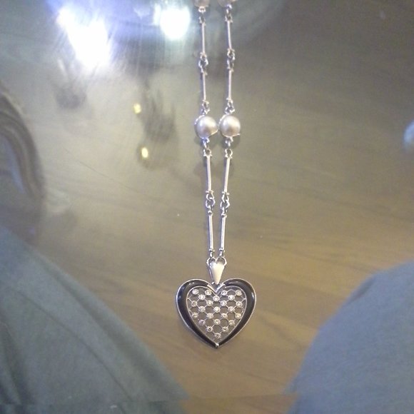 White Gold Heart Necklace wi Diamonds,Pearl& Onyx - Picture 8 of 12